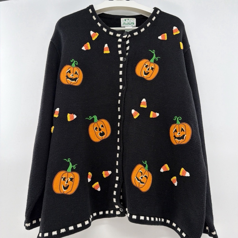 The Quacker Factory Sweater Women's Size 3X Black Pumpkin Candy Corn Halloween - Picture 7 of 8